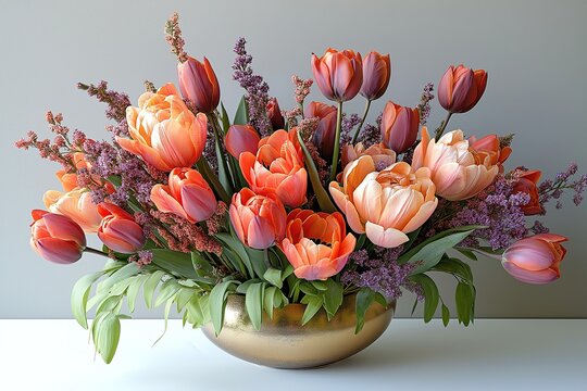 Floral arrangements enhance an elegant Purim table with vibrant colors and festive charm