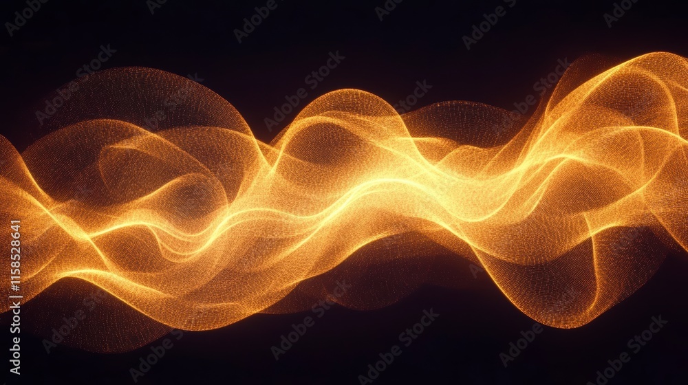 Poster a dynamic wave of golden light creating an abstract, flowing pattern against a dark background, evok