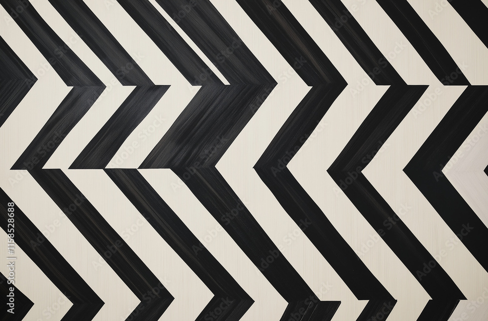 Poster black and white optical illusion pattern with diagonal lines, creating a sense of depth and symmetry