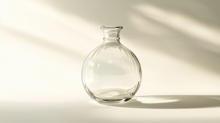 Empty clear glass decanter bottle in sunlight.