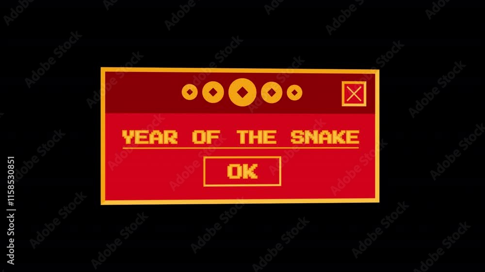 Poster animated 3d icon of a retro computer window with the inscription year of the snake in chinese style.