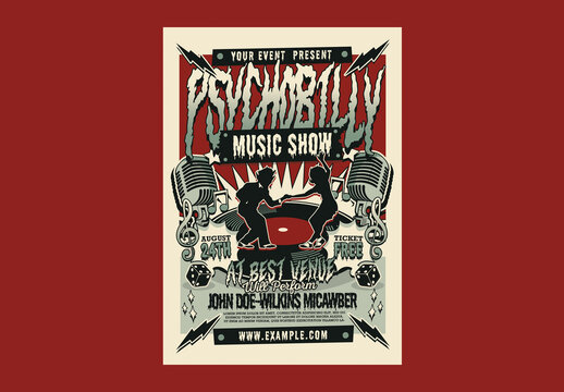 Retro Psychobilly Rockabilly Music Flyer 
