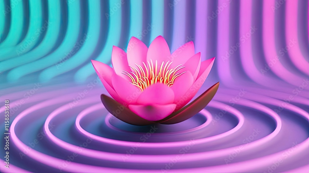 Poster lotus floral abstract background idea. a vibrant pink lotus flower floating in waves of colorful rip