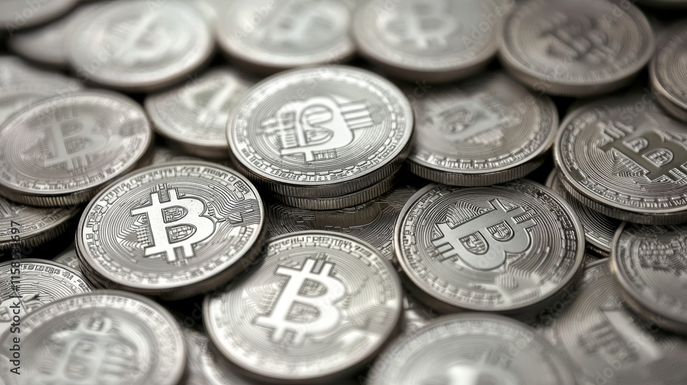 Poster abstract bitcoin cryptocurrency consists of the bitcoin symbol on the world, the concept of the use 