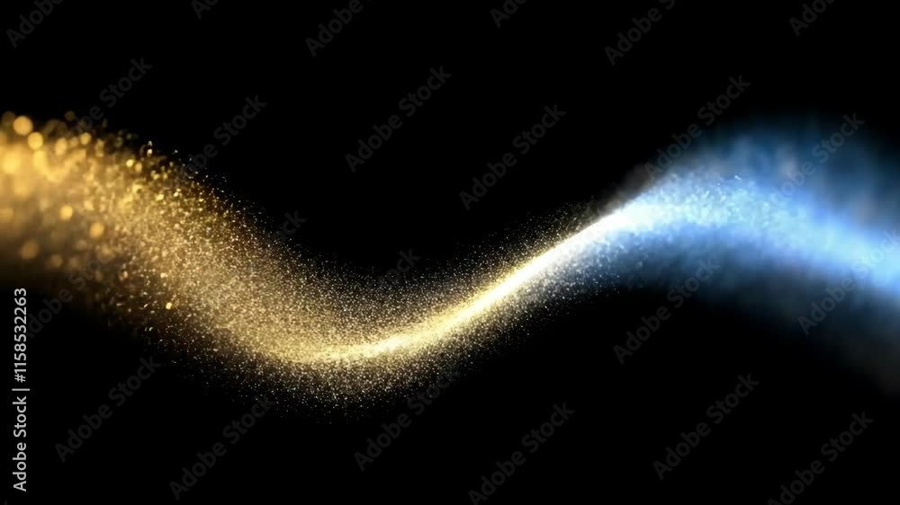 Poster dynamic swirl of golden and blue light particles on black background creating mesmerizing abstract e