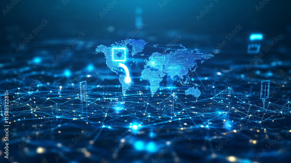 Poster abstract world map point 5g holographic network wireless internet wi-fi connection and internet of g