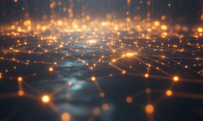 A neural network visualization showing quantum algorithms as luminous, interconnected geometric shapes floating in a dark technological space