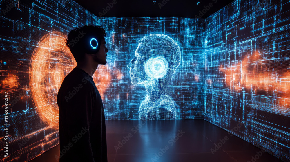 Poster abstract digital hologram big data visualization.