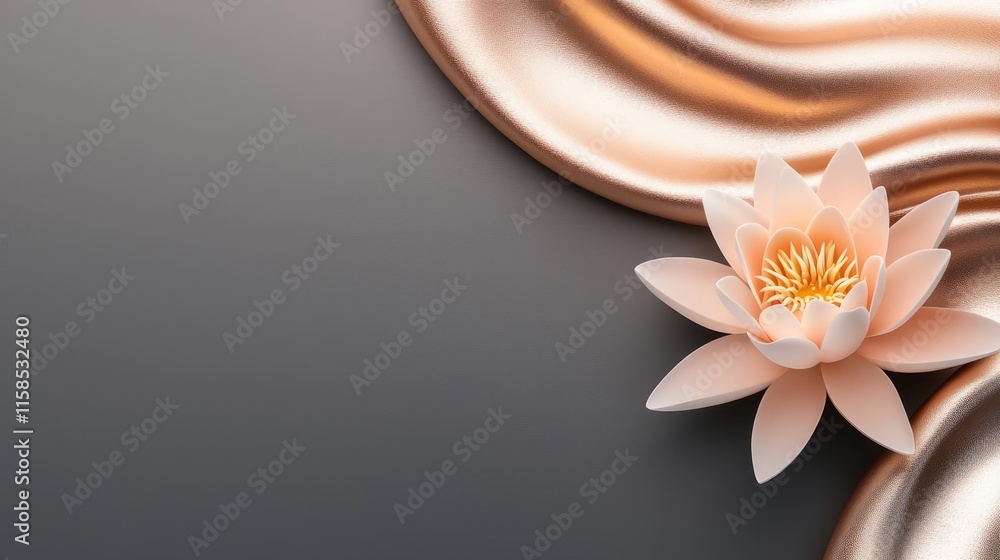 Poster lotus floral abstract background idea. a serene lotus flower with soft fabric waves in an elegant co