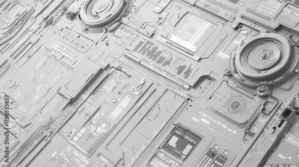 Poster abstract technology grey white background with various technology concept elements digital data char