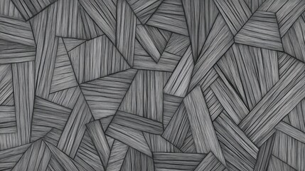 Abstract grayscale geometric pattern resembling wood grain, featuring irregular polygons and lines.