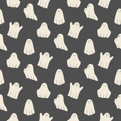 Cute flying Halloween ghosts are flying on the black