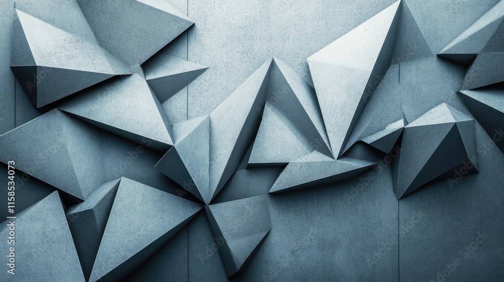 Poster abstract gray geometric shapes on a textured wall, creating a modern and dynamic composition.