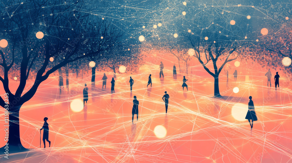 Poster abstract global dot network circle digital connection and communication futuristic on blue backgroun
