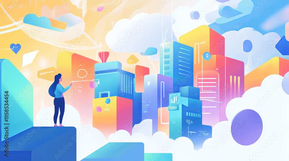 Poster abstract cloud technology with big data and interface concept connection by collecting data in the c