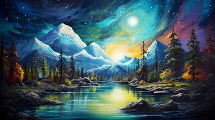 Obraz premium Digital trippy water painting of nature graphics poster background