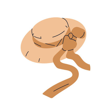 recommend clip art: Straw hat with ribbon and bow. Elegant summer accessory, head wear with brim for sun and beach holiday. Women headwear in retro style. Flat graphic vector illustration isolated on white background