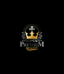 Premium Quality logo with crown, ideal for luxury brands and elegant designs. Shine now!