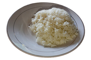Top View of White Rice on White Plate Isolated on Transparent Background
