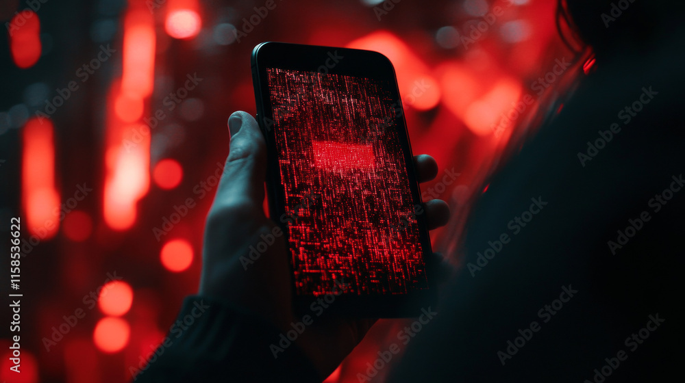 Poster abstract hacked concept phone interface screen red system ai warning that the system has been hacked