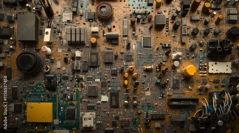 Poster abstract circuit board electronics concept semiconductor circuit connection, modern system, ai syste