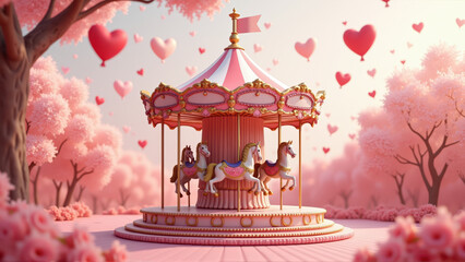 Pink Carousel, Valentine's Day, Romantic - Pastel colors
