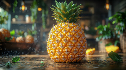 A close-up of a whole pineapple