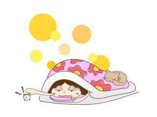 冬の朝寝坊のイラスト