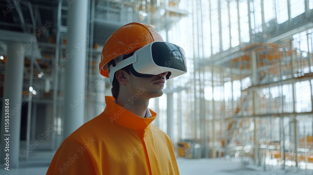 Leinwandbilder a construction professional wears virtual reality goggles at a busy real estate site, exploring desi