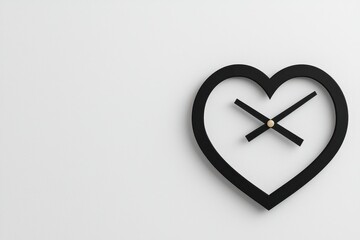 A heart-shaped clock on a minimalist wall, symbolizing love and time.