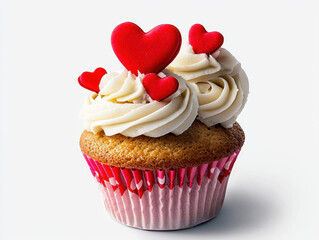 Delicious cupcake topped with red hearts, perfect for celebrations
