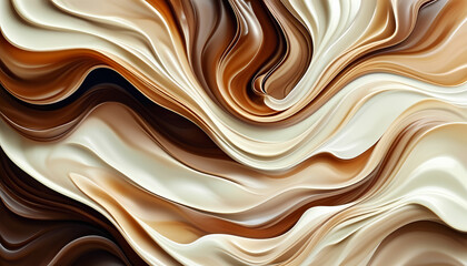 coffee swirls in cream and brown, creating an abstract background with a fluid pattern.