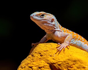 Obraz premium A vibrant lizard perched on a colorful rock, showcasing its stunning patterns.