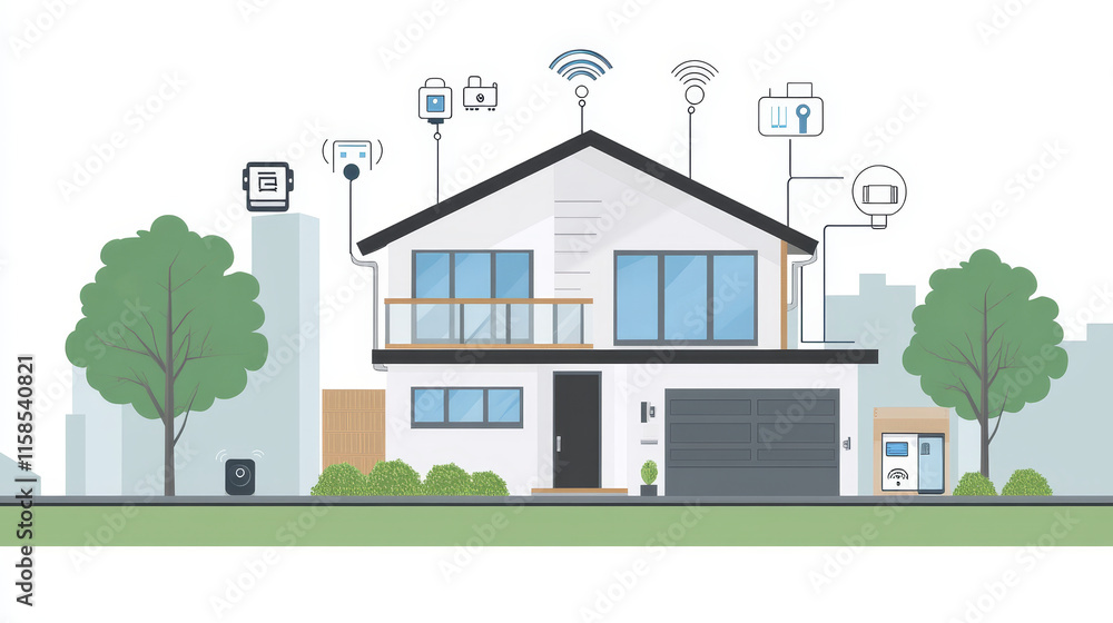Poster abstract, iot, internet of things, concepts, electronic devices connect or send information to each 