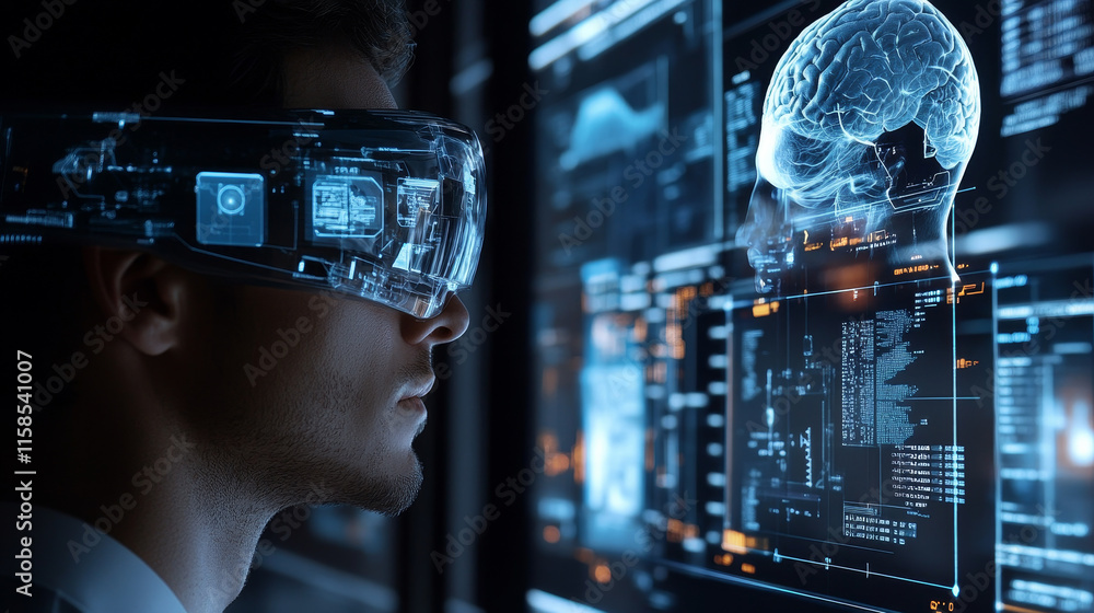 Poster abstract technology ui futuristic concept brain and human body hud interface hologram elements of di