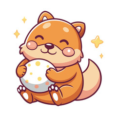 A chibi groundhog snuggling with a small pillow Vector illustration