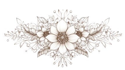 A bohemian floral design in seamless vector format with natural tones and intricate details on a clean white canvas. 