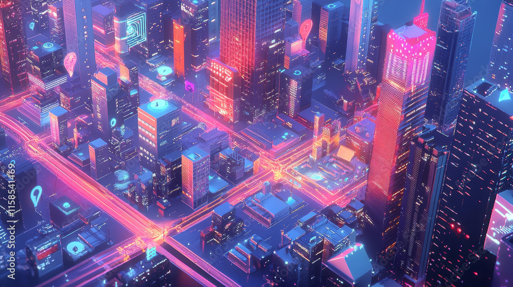 Poster abstract internet of things concept city 5g.iot internet of things communication network innovation 