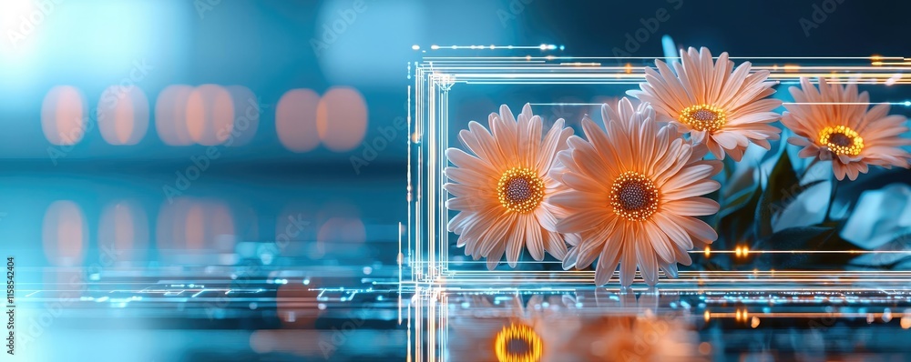 Poster daisy floral abstract background idea. beautiful daisies in a modern artistic frame with vibrant col