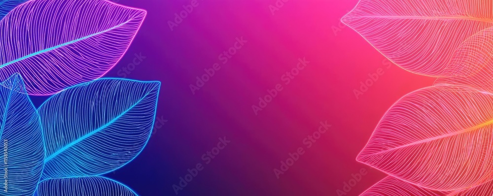 Poster Rose leaves abstract background concept. A vibrant abstract background featuring colorful leaves and a glowing gradient.
