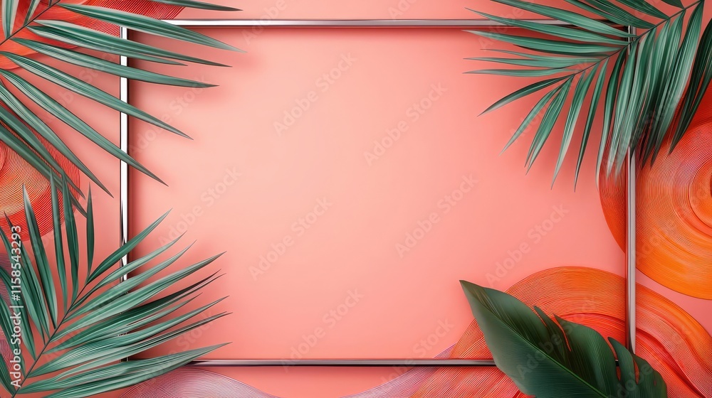 Poster palm leaves abstract background concept. a vibrant floral frame set against a colorful backdrop, per