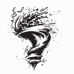 Tornado Vector Image. Black and white tornado illustration on white background.