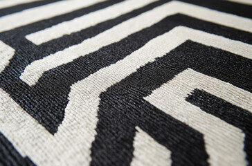 Black and white optical illusion pattern with diagonal lines, creating a sense of depth and symmetry. A minimalist design that highlights simplicity and geometric elegance.