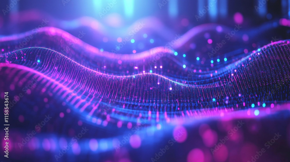 Poster abstract big data pink purple network circle digital connection and point curve wave communication f