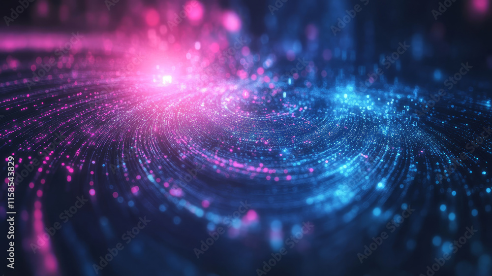 Poster abstract big data pink purple network circle digital connection and point curve wave communication f