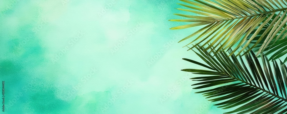 Poster palm leaves abstract background concept. a serene background featuring lush green palm leaves agains