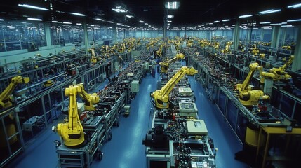 Fototapeta premium High-Tech Robotics: Automated Arms Assembling Electronics Components