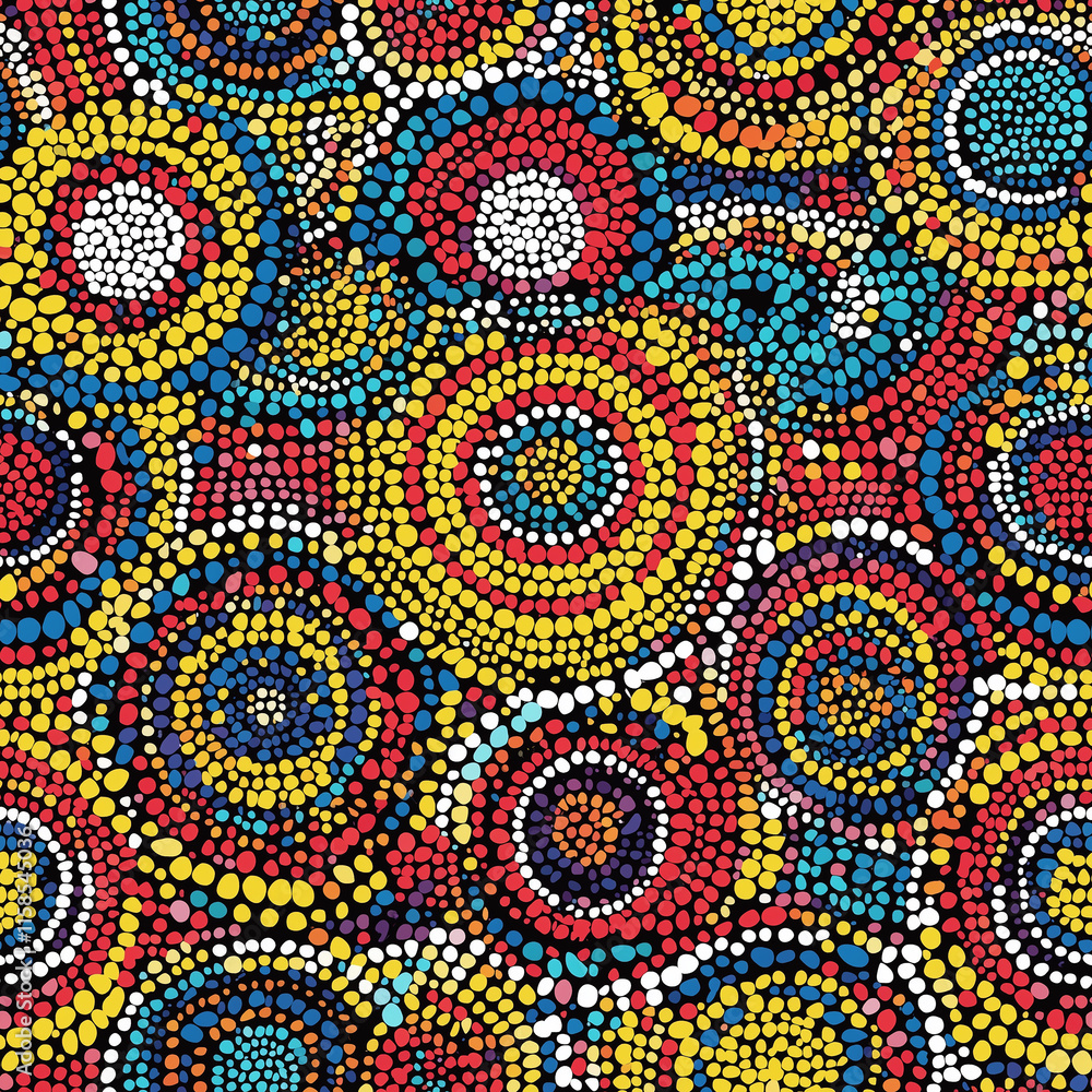 Poster colorful circular patterns create a vibrant abstract design, showcasing a mix of bold hues and intri