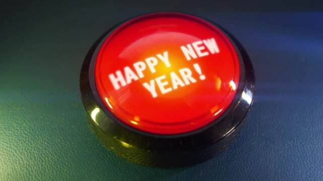 Pressing the big red button labeled with the message "Happy New Year"