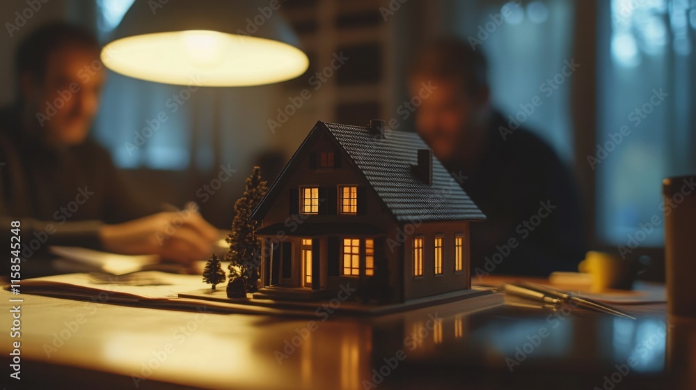 Aufkleber two individuals collaborate on real estate strategies using ai technology, surrounded by papers and 